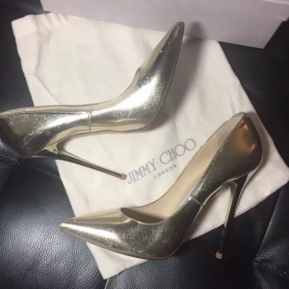 Jimmy Choo Anouk Gold Shiny Metallic Pumps - Picture 6 of 8
